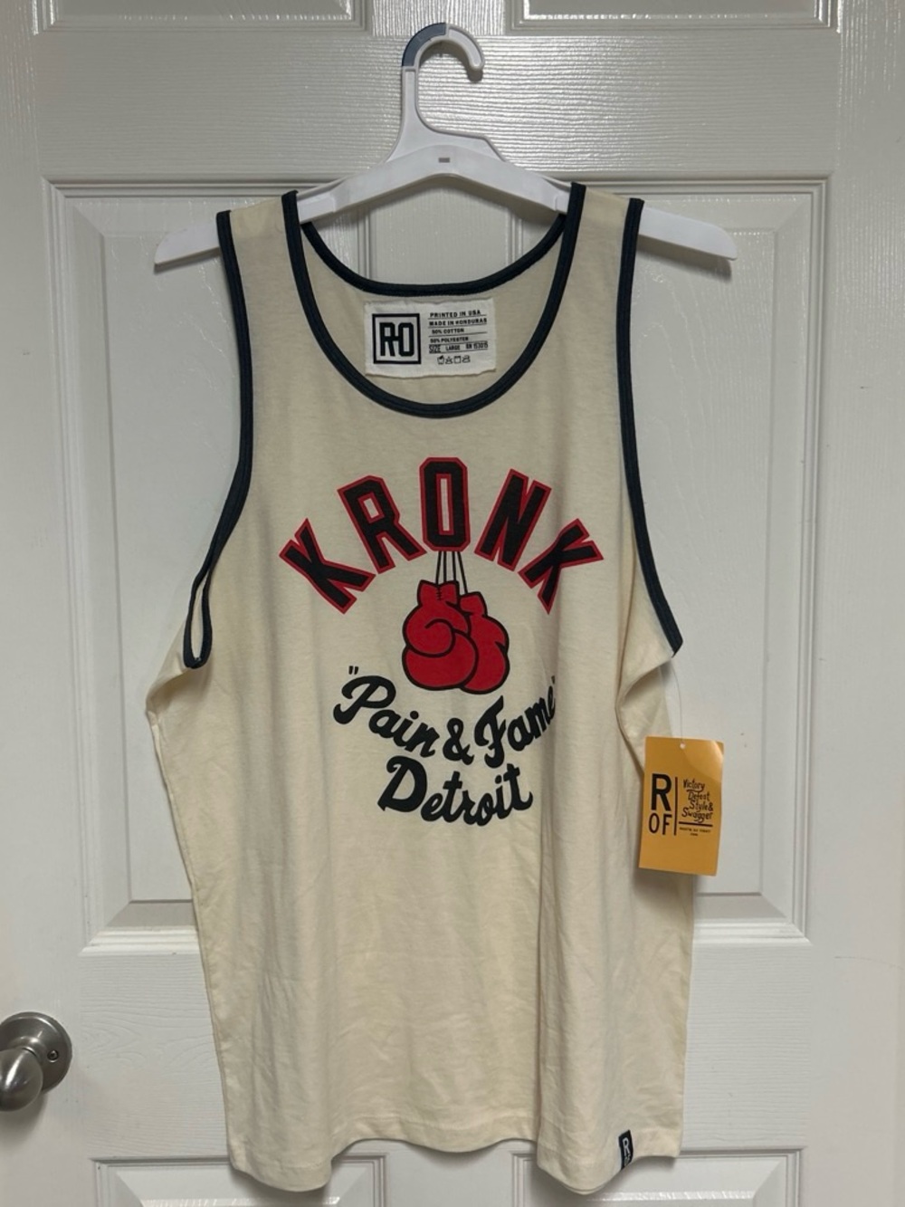 KRONK "Pain & Fame" Detroit Boxing Tank Top - Cream & Red